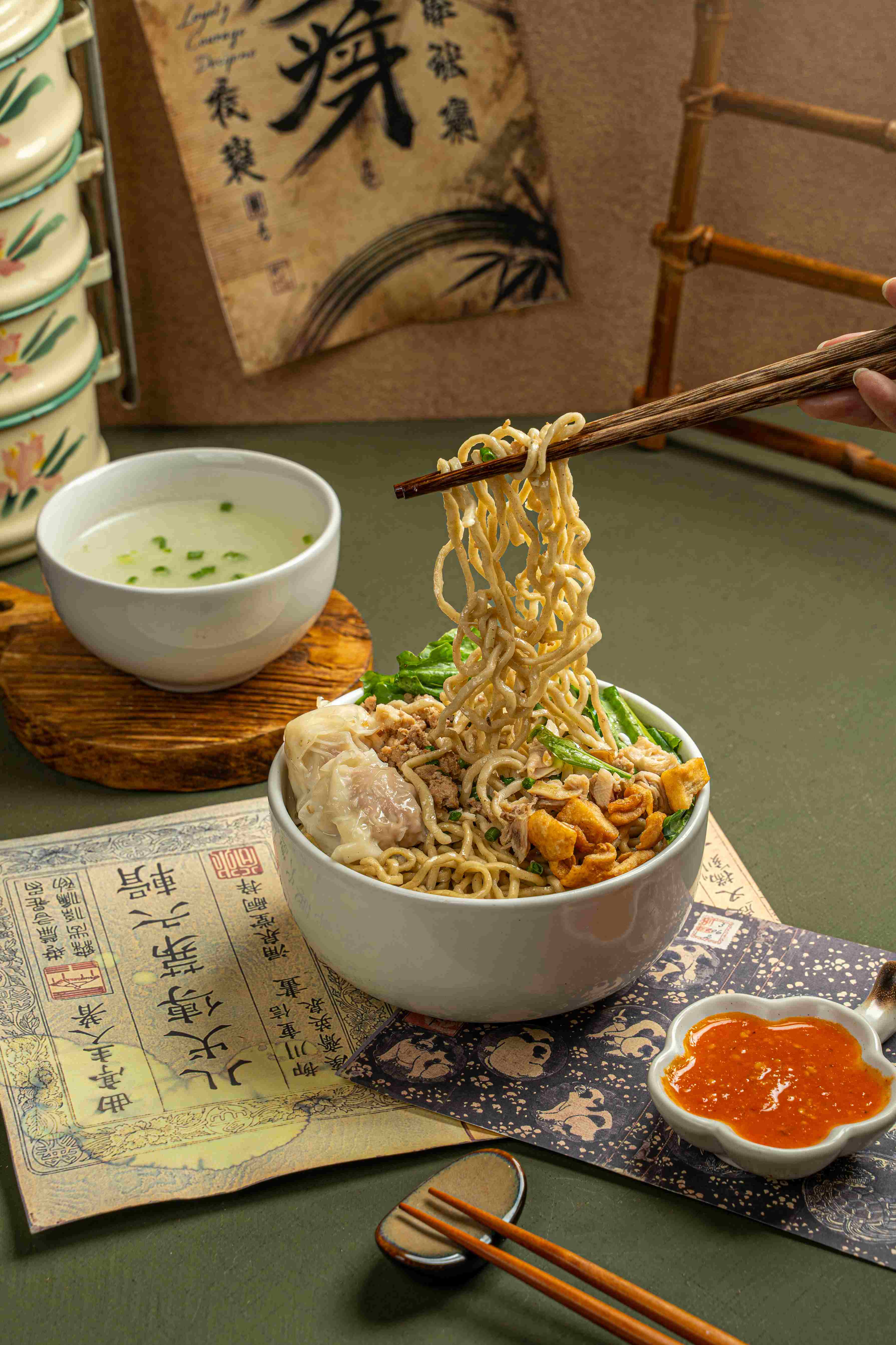 Bakmie Ayam Babi Campur with mie karet or mie kecil